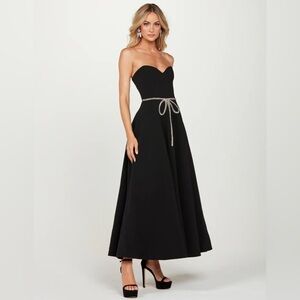 Helsi  Grace crystal bow Gown Black Strapless Dress Size XS NWOT